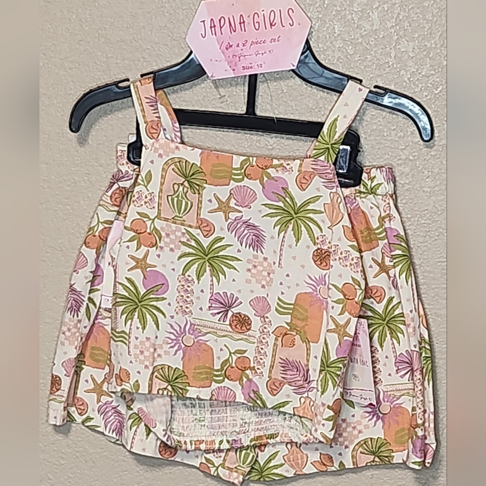 Japna Girls Tropical Beach Print Top With Matching Skort Set Size 10